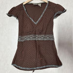 Ruff Hewn  Women’s Y2K Coquette Girl Babydoll V-Neck Top Lace Trim in Brown M Photo 0