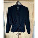 Smythe Long Sleeve Ruched Top w/ Front Zipper & Shoulder Pads SZ 2 Black Blazer Photo 3