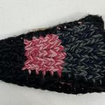 Crochet Hand Knit Headwrap Flower Accent Knit Black Pink Button Close Adjustable Photo 8