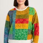 Old Navy  Patchwork Batik Print Sweatshirt Multicolor Crewneck Women’s Size L Photo 1