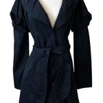Ariella Black Collared Puff Sleeve Trench Coat Jacket Size L Photo 0