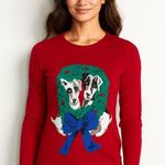 Lands' End  Christmas dog & wreath red sweater size small Photo 0
