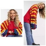 Free People We The  Rainbow Dreams Top Size Small Oversized Striped Knit Boho Photo 1