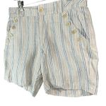 Sundance  Wilde Bermuda Shorts Women 10P Tan Blue Stripe Linen Buttons High Rise Photo 2
