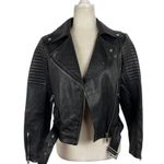 ZARA Black Quilted Genuine Sheep Leather Cropped Moto Biker Blogger Jacket XS Photo 1