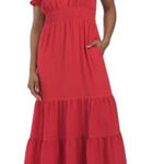 Max Studio NEW Women's Tiered Crepe Maxi Dress Washed Red Size Small Photo 0