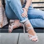 Sam Edelman  Sheri Suede Ankle Wrap Sandal Putty Gray Beige 9 Chunky Heel Shoes Photo 3