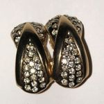 Vintage Gold Tone Retro Bling Rhinestone Clip On Earrings Photo 2