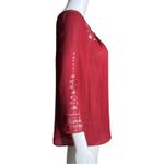 Anthropologie Maeve Shirt Womens 4 Teni Blouse Burgundy Red Laser Cutout Neck Photo 1