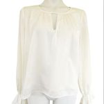 DKNY  Satin Ruffled Blouse Top MEDIUM Ivory long sleeves cut off neck NWT Photo 2