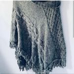 Kenar  Gray Wool Blend Cable Knit Cowl Neck Fringed Poncho XL Photo 1