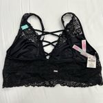 PINK - Victoria's Secret Victoria’s Secret PINK Black floral lace strappy criss cross Bralette Photo 1