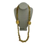 Yellow Amber Color Glass Chip Beaded Twisted Oval Gold Metallic Necklace Photo 1