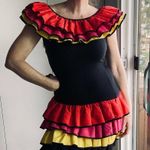 Vintage 80s Ruffle Fiesta Dress Colorblock Tiered Mini Carmen Miranda Vibes Black Size 4 Photo 3