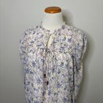 Anthropologie Bishop + Young Purple Floral Tie Neck Boho Short Sleeve Blouse XS Photo 1