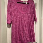 Bold Spirit Size XL Pink Semi Sheer Rose Floral Short Sleeve Pullover Hoodie Top Photo 4