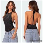 Edikted  Open Back Sheer Mesh Rhinestone Bodysuit Black S Photo 2