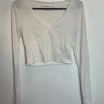 Aeropostale  White Lace Trim V Neck Cropped Long Sleeve Top Womens Size M Photo 0