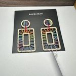 BaubleBar Multi Color Raffia Statement Dangle Drop Pierced Earrings NWT Photo 0