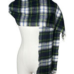 Heritage Tartan Merino Wool Scarf Green Blue Bronte by Moon British Photo 0