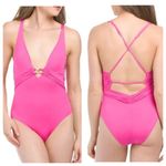 Trina Turk NEW Monaco Deep Plunge V-Neck Swimsuit One-Piece Pink Womens Size 10 Photo 2