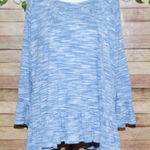 Avenue Women's Blue Blouse Top Size 22W 24W Long Bell Sleeves Ruffle Hem Ribbed Photo 0