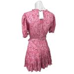 NEW Lusana Ayla Pink Paisley Puff Sleeve Belted Tiered Mini Fit & Flare Dress S Photo 3