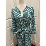 Michael Kors  Green White Print Spellout Dress Tie Waist Flowy Size Large Office Photo 1