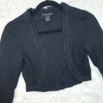 White House | Black Market WHBM Crop Open Pleated Ruffle Cardigan Sweater Black Sm Photo 4