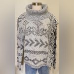 Lucky Brand  Aztec Western Fringe Turtleneck Sweater Black White‎ medium Photo 6