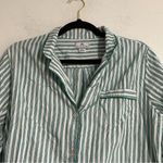 Petite Plume Twill Stripe Long Sleeve Pajama Shirt in Emerald Ticking Size Large Green Photo 6