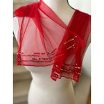 Vintage Y2K Red Mesh Beaded Hem Skinny Scarf Photo 2