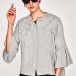 ZARA Embroidered Wool Blend Jacket Size S Gray Photo 0