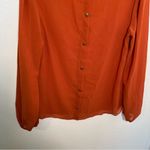 Pearl Round Neck Long Sleeve Blouse Orange Faux Button Back Photo 7