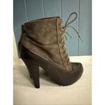 Women's DbDk Brown Heel Boots Size 8 Canvas And Vegan Leather Booties Brown Photo 6