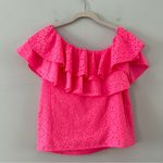 Lilly Pulitzer  Trixie Pink Raz Berry Neon Sunburst Eyelet One Shoulder Top Photo 2