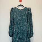 FLORET STUDIOS Long Sleeve Satin Faux Wrap Midi Dress in Green Pink size M Size M Photo 7