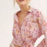 We The Free Free People  Pink Floral Linen Cropped Shirt Jacket Shacket XL Photo 0