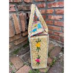 raffia straw suitcase shoulder bag floral blue pink yellow Photo 2