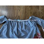 Karlie  Off Shoulder‎ Blue Gingham Top 100% Cotton Embroidered Rose Size Small Photo 5