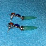 WHITNEY KELLY Jadeite lapis agate pierced earrings .925 sterling silver vintage Blue Photo 4