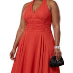 VTG Landa Burnt Orange Halter Chiffon Shirred Cocktail Dress Plus 18 Party Photo 0