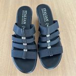 Italian Shoemakers  Black Wedge Slip On Sandal Sz 9M Silver Accent New Adalynn Photo 1