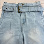 Just Fab Light Wash Denim Belted High Rise Pleated Jean Shorts Stranger Things Photo 1