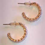 Elegant Gold Tone and Faux Pearl Dainty Hoop Earrings Photo 1