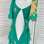 Lulus Romantic Love Floral Chiffon Ruffle Cold Shoulder Midi Dress Green XS Photo 8