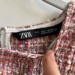 ZARA  Womens Tweed Fringe Cropped Top Pink White Size Large Photo 4