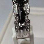 Stylish Women's Black Onyx Silver Ring with CZ Accents, Size 7 Photo 4