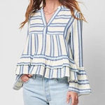 Faherty Vida Baja Stripe Cotton Blouse Shirt Top White Blue Stripe Small cotton Photo 0