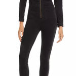 Free People  Black Denim Size M Utility Zip Front Long Sleeve Skinny Jumpsuit Photo 0